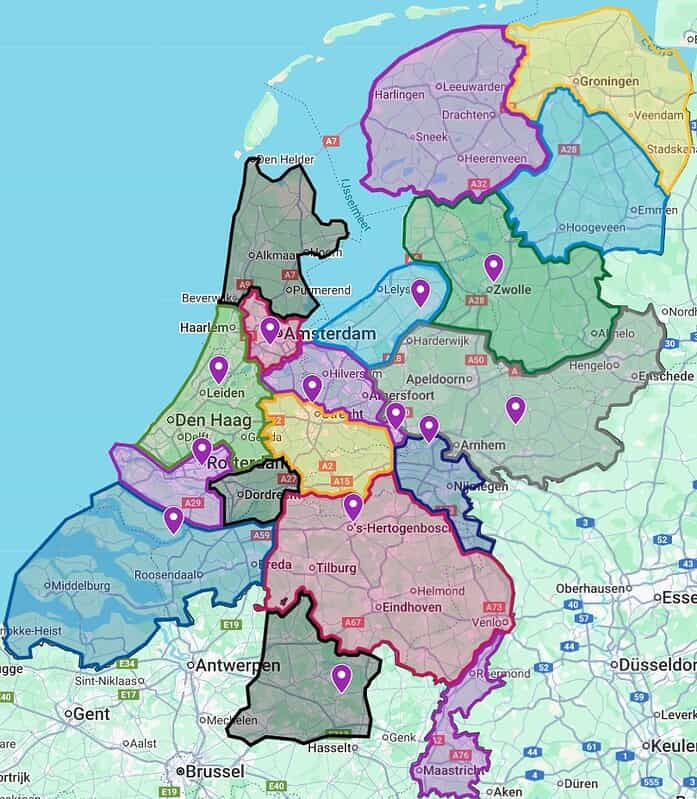 regio kantoren en regio indeling op de contact pagina
